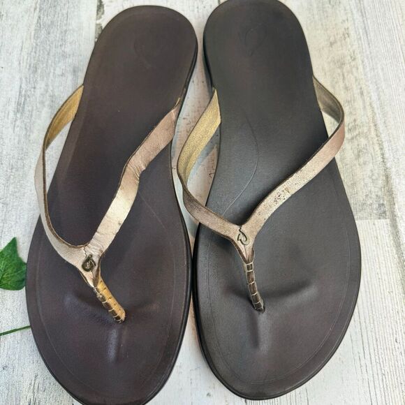 OluKai Ho'opio Leather thong sandals size W11 - Picture 3 of 7